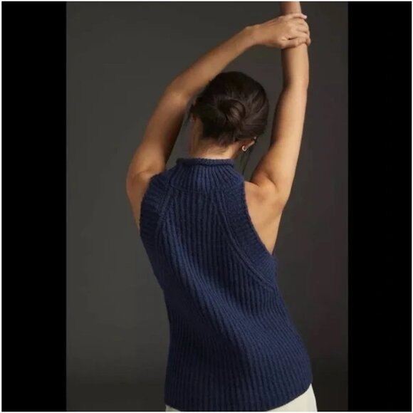 Anthropologie Siobhan Sweater Tank Knit Mock Neck Winter Blue sz XS - Picture 2 of 14